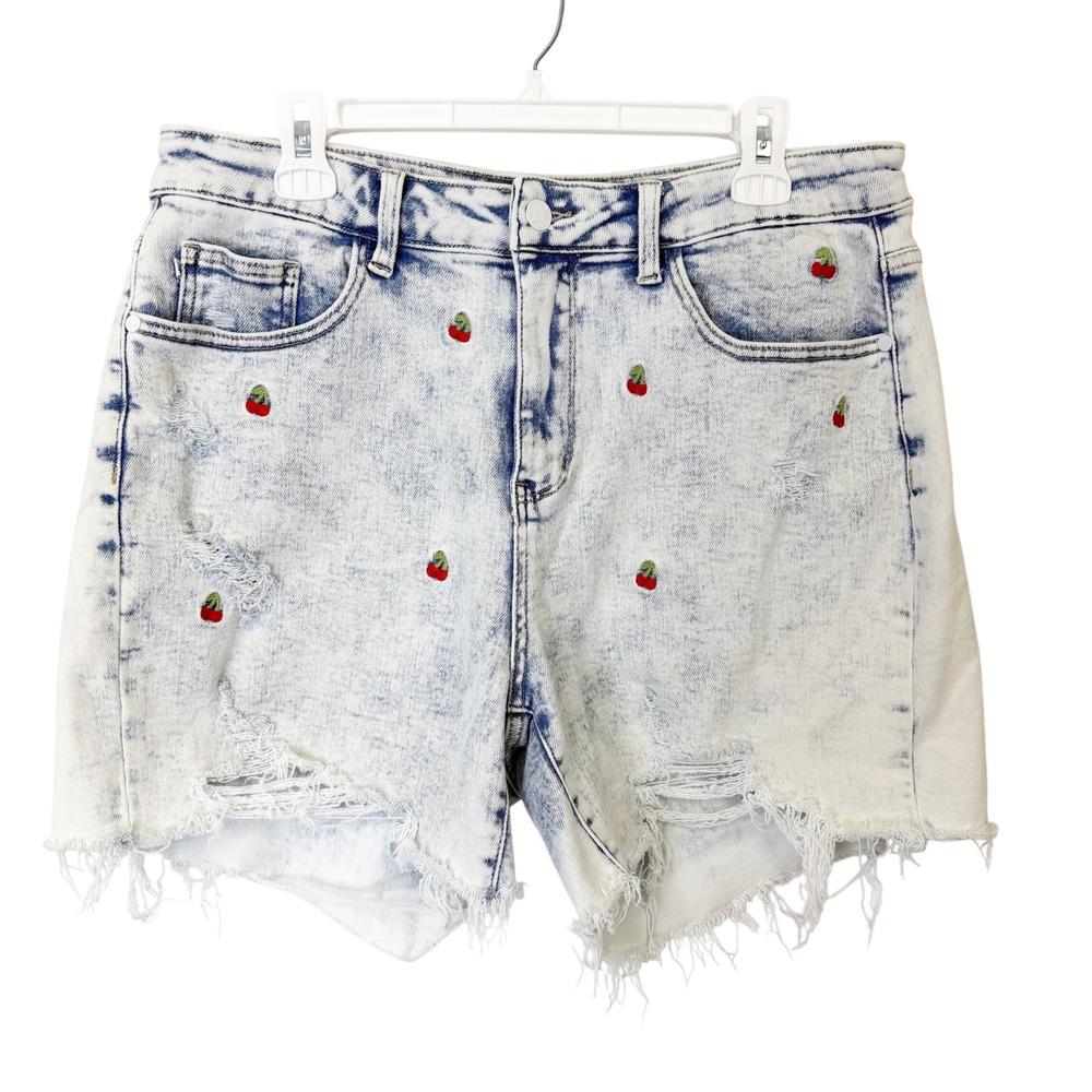 Judy Blue Cherry Print Acid Wash Denim Jean Shorts Women's 1XL